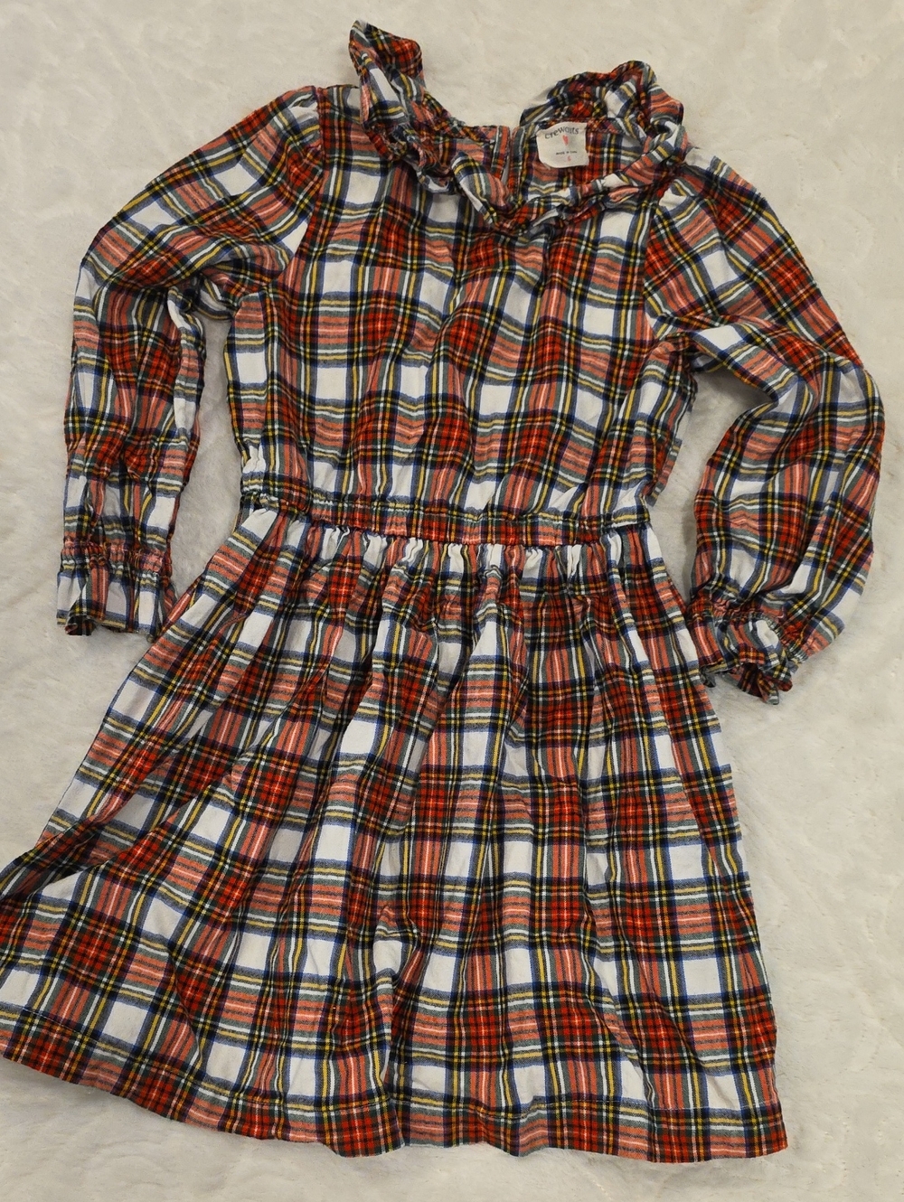Crewcuts Red White Plaid Ruffle-Neck Long Sleeve Dress